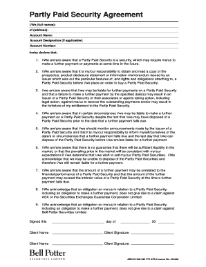 Partly Paid Security Agreement