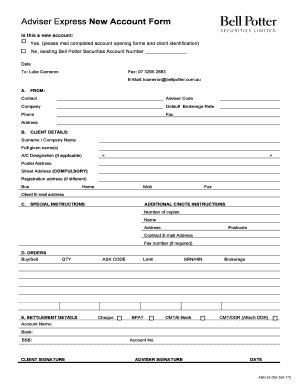 Adviser Express New Account Form