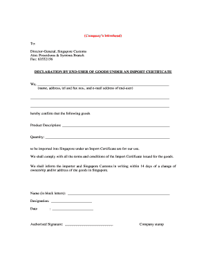 Declaration by End-User of Goods Under an Import Certificate