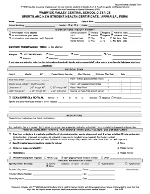 New York Sports and Student Health Certificate