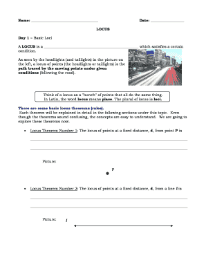 Locus Theorems Worksheet
