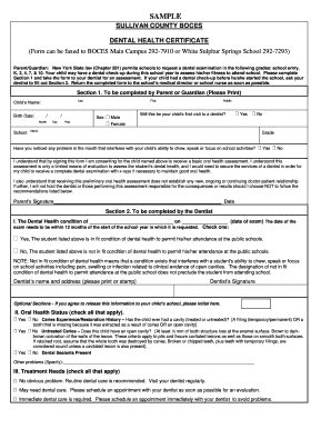New York Dental Health Certificate