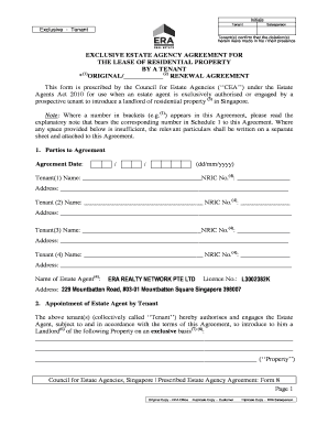 EXCLUSIVE ESTATE AGENCY AGREEMENT FOR THE LEASE OF