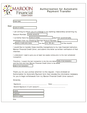 Authorization for Automatic Payment Transfer
