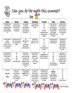 Future First Graders Summer Math Activities