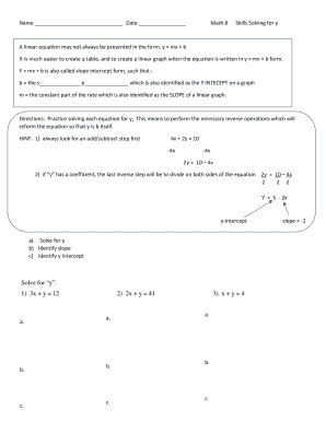 Math 8 Skills Solving for y Worksheet