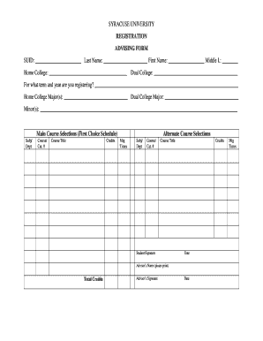 Syracuse University Registration Advising Form