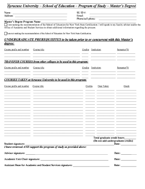 Syracuse University Master's Degree Program of Study