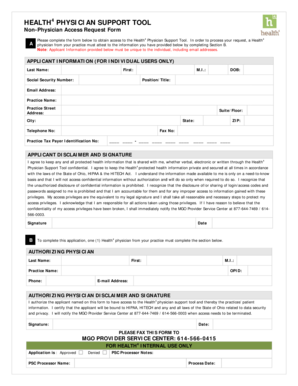 Health4 Physician Support Tool Access Request Form
