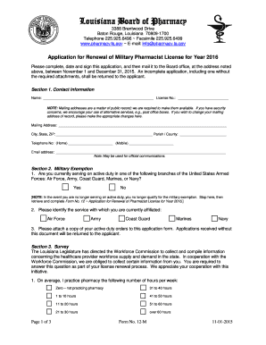 Louisiana Military Pharmacist License Renewal Form