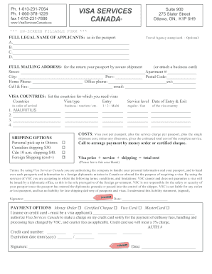 Visa Application Form for Mauritius