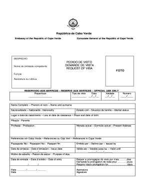 Formulário de Pedido de Visto de Cabo Verde