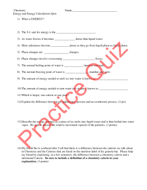 Chemistry Energy and Energy Calculations Quiz