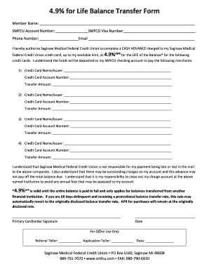 Saginaw Medical Federal Credit Union Balance Transfer Form