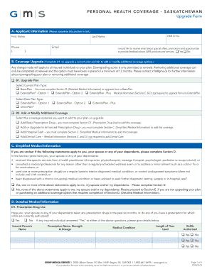 Saskatchewan Personal Health Coverage Upgrade Form