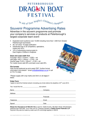Souvenir Programme Advertising Order Form