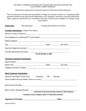 Child Care Provider Direct Deposit Authorization