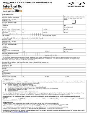 Intertraffic Amsterdam 2016 Exhibitor Registration Form