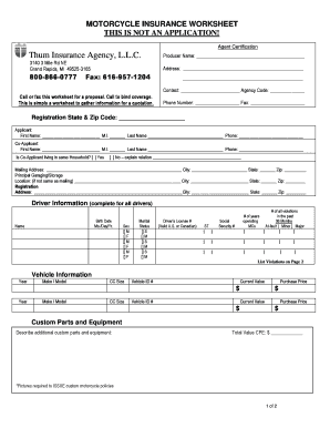 Motorcycle Insurance Worksheet