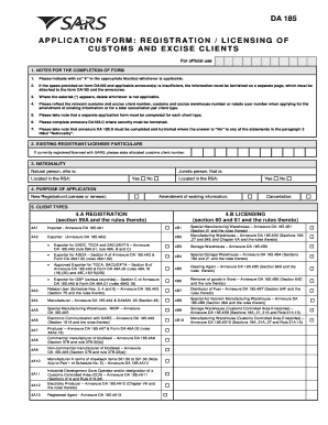 South African Customs and Excise Client Registration Form
