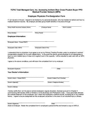 Employee Physician Pre-Designation Form