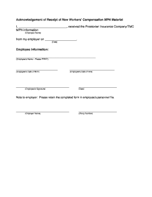 Acknowledgement of Receipt of New Workers’ Compensation MPN Material