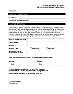 Flexible Spending Accounts Direct Deposit Authorization Form