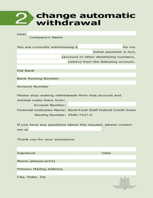 Automatic Withdrawal Change Request