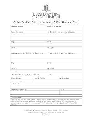 Online Banking Security Number Request Form
