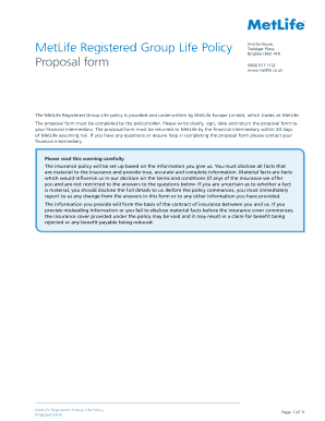 MetLife Registered Group Life Policy Proposal Form
