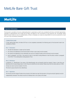 Project initiation form - MetLife Bare Gift Trust - metlife co