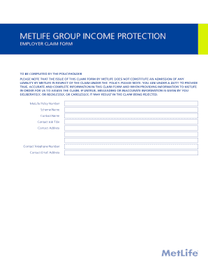 MetLife Group Income Protection Employer Claim Form