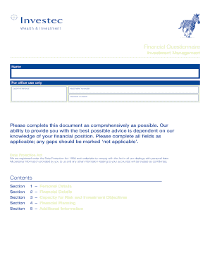 Financial Questionnaire for Investment Management