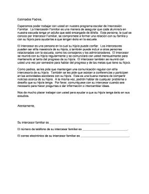 Carta del Programa de Intercesión Familiar