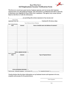 Ryan White Part A Self Employment Income Verification Form