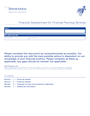 Financial Questionnaire for Financial Planning Services