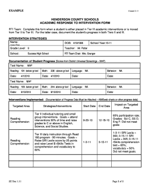 Academic Response to Intervention Form