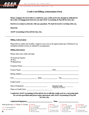 Credit Card Billing Authorization Form