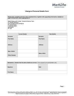 Change of Personal Details Form