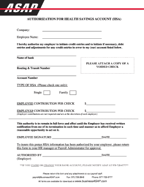 Authorization for Health Savings Account (HSA)