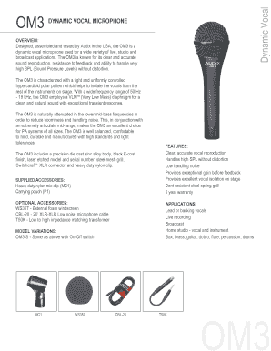 Audix OM3 Dynamic Vocal Microphone Specifications