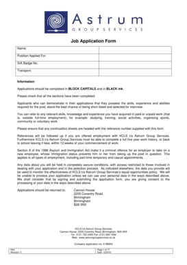 Job Application Form for Security Industry