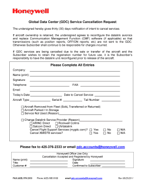 Global Data Center Service Cancellation Request