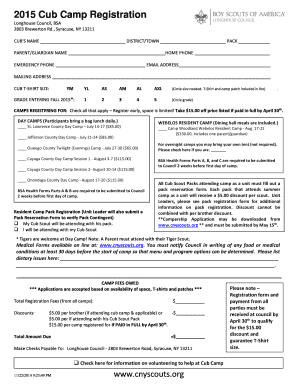 2015 Cub Camp Registration Form