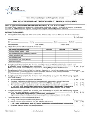 Real Estate Errors and Omissions Liability Renewal Application