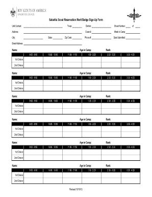 Scout Reservation Merit Badge Sign-Up Form