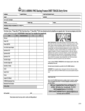 AHRMA Dirt Track Racing Entry Form