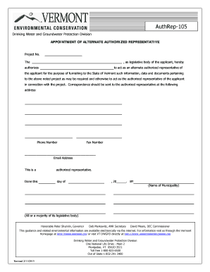 APPOINTMENT OF ALTERNATE AUTHORIZED REPRESENTATIVE