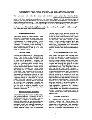 Standard Forms Agreement For Prime Brokerage Clearance Services Clean copy of form 151 Updated March 2006 PDF