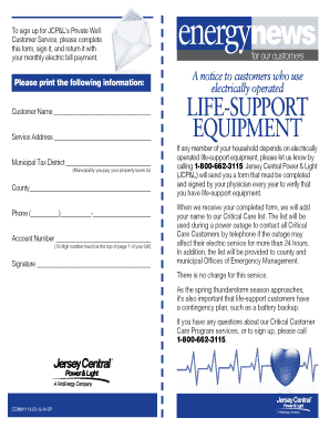 JCP&L Private Well Customer Service Form
